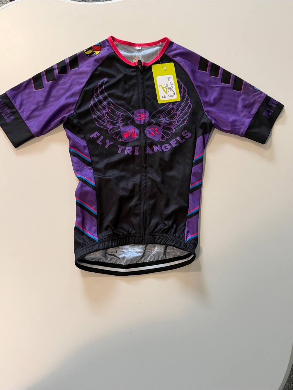 Women's XS X-Small NWT Fly Tri Angels Cycling Top Black Purple